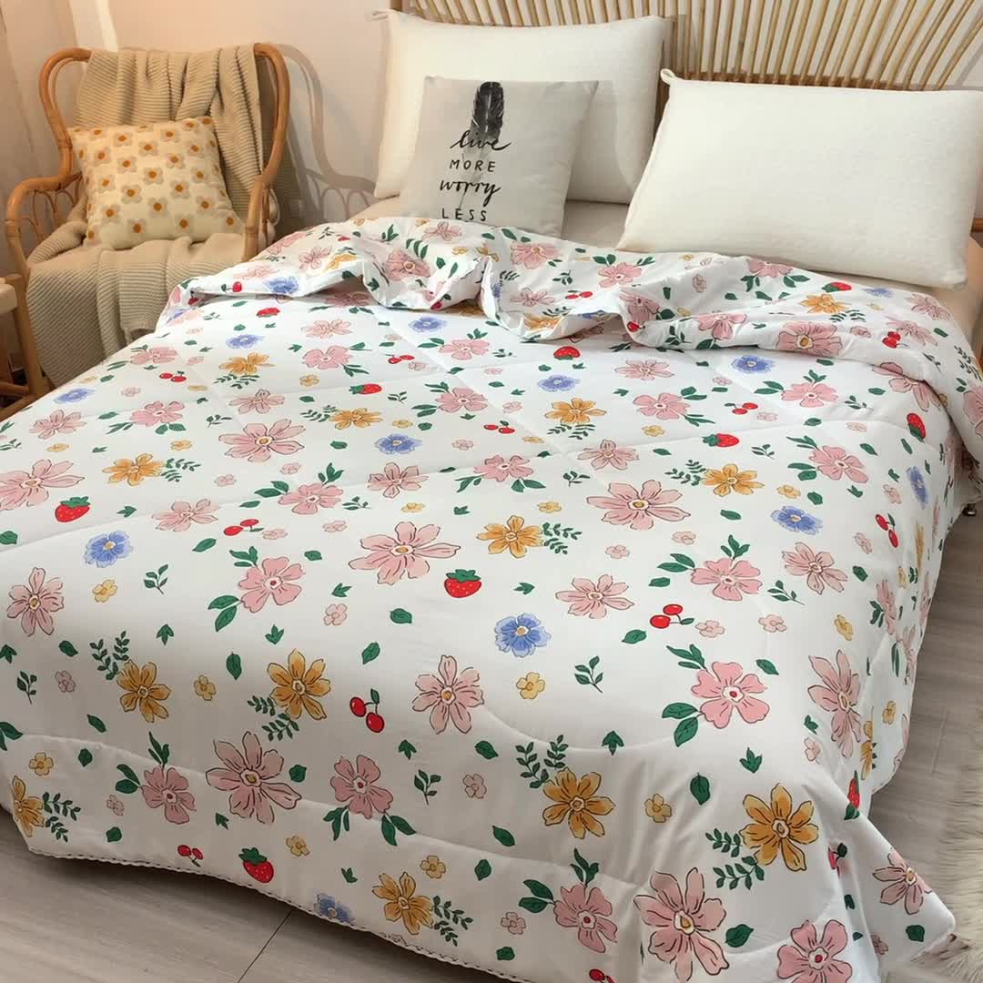 91家纺网 家纺一手货源 找家纺 富威堡 2023棉花夏被印花水洗棉夏凉被洛卡棉空调被 少女梦