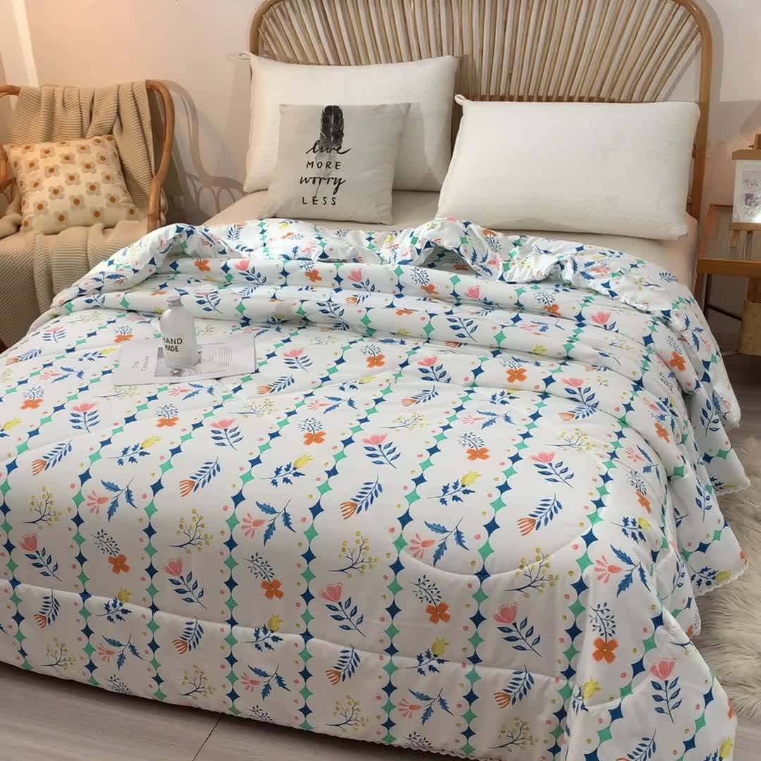 91家纺网 家纺一手货源 找家纺 富威堡2023棉花夏被印花水洗棉夏凉被洛卡棉空调被落落繁花