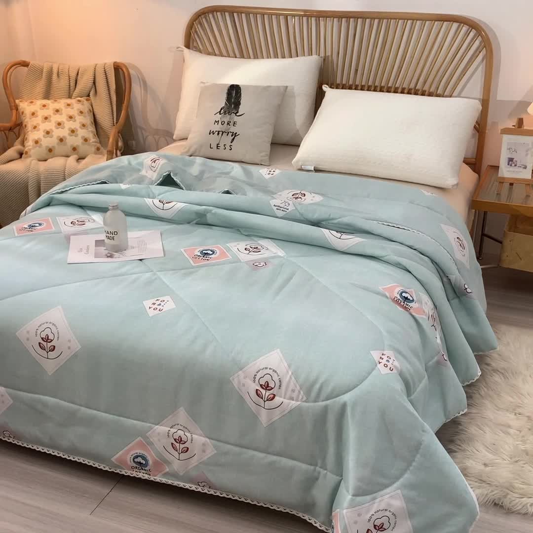 91家纺网 家纺一手货源 找家纺 富威堡 2023棉花夏被印花水洗棉夏凉被洛卡棉空调被新疆棉绿