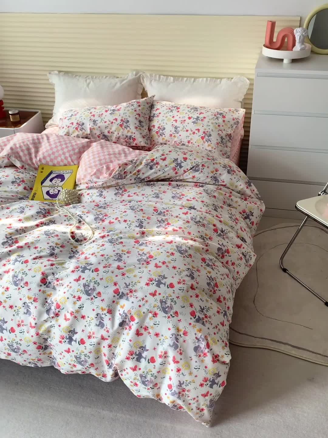 91家纺网 家纺一手货源 找家纺 怡家居 2022春季新款全棉四件套第五批 彩色小兔