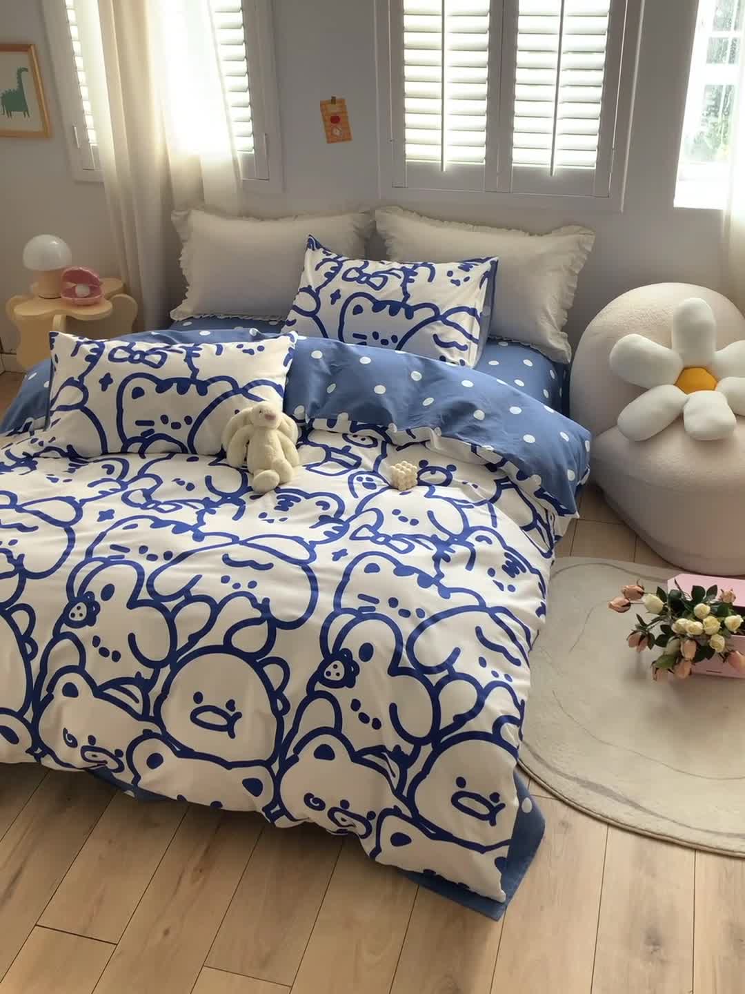 91家纺网 家纺一手货源 找家纺 怡家居 2022春季新款全棉四件套第五批 蓝精灵