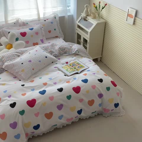 91家纺网 家纺一手货源 找家纺 仟网汇2022新款全棉喷气13070床盖三件套四件套心心相惜