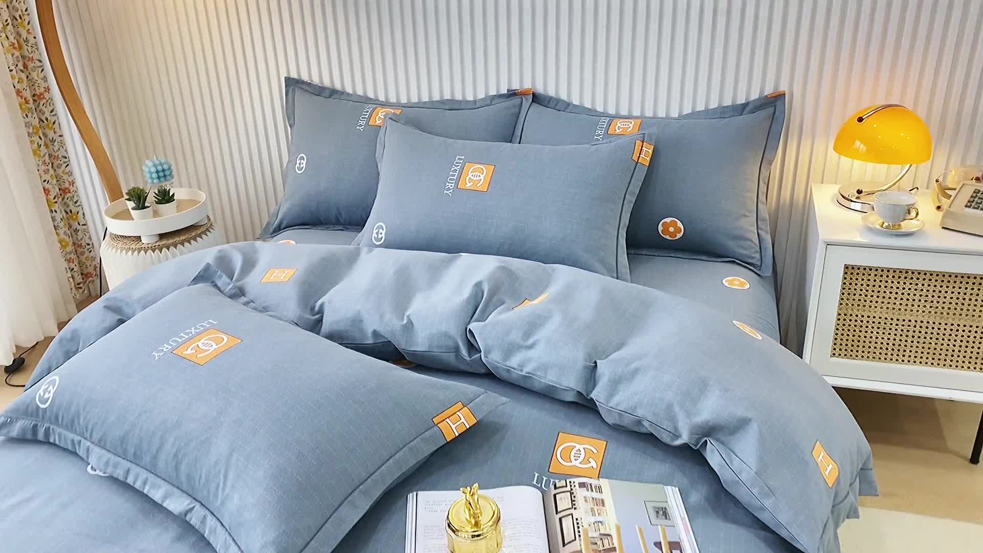 91家纺网 家纺一手货源 找家纺 杜先生 2023新款全棉加厚磨毛系列四件套 景晨-灰