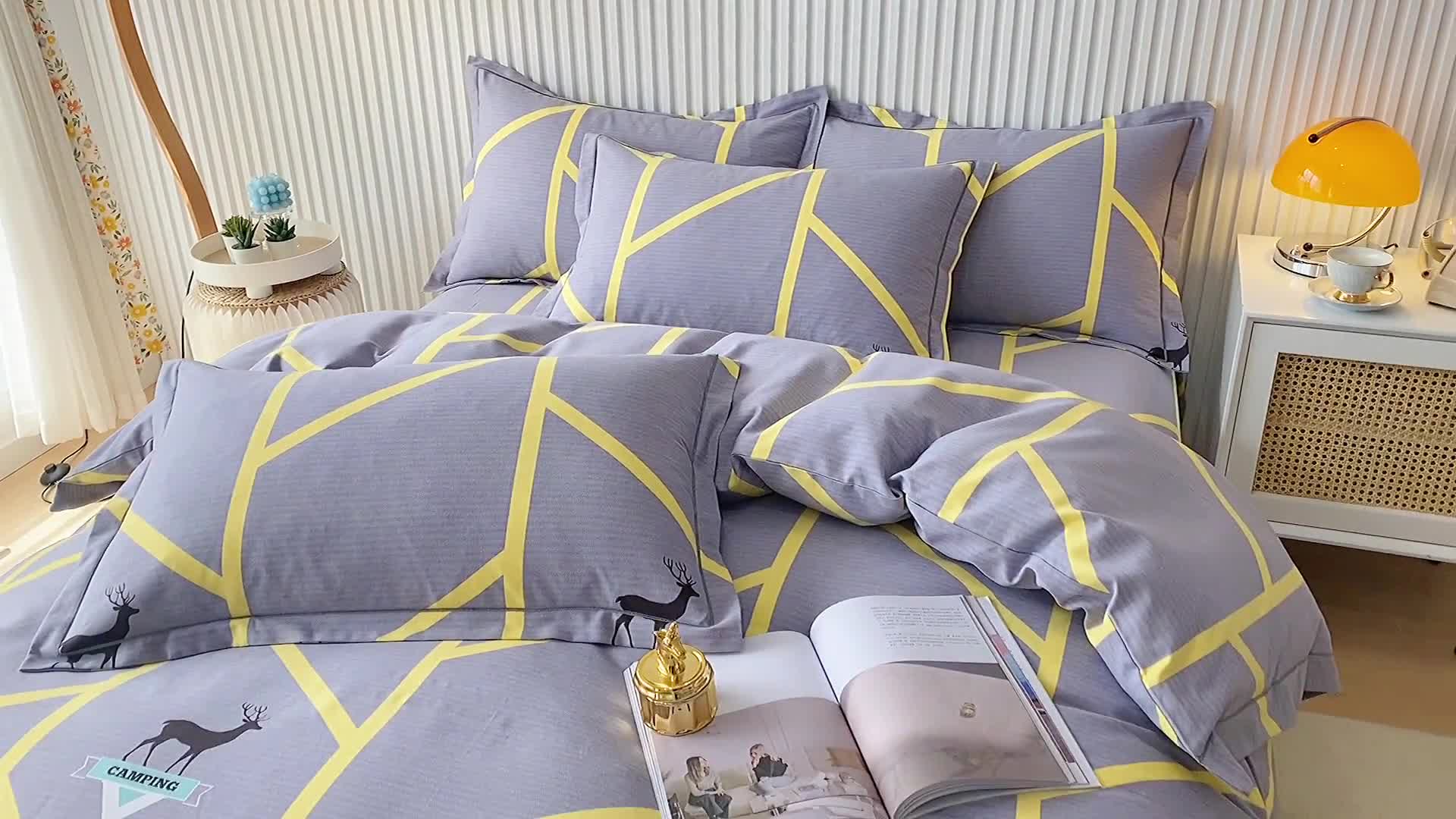 91家纺网 家纺一手货源 找家纺 杜先生22新款全棉加厚磨毛系列床单 快乐露营-灰（直角床单）