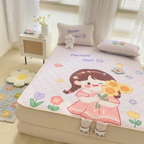 91家纺网 家纺一手货源 找家纺 沐慕 2022新款工艺款大版乳胶凉席 花花女孩-紫