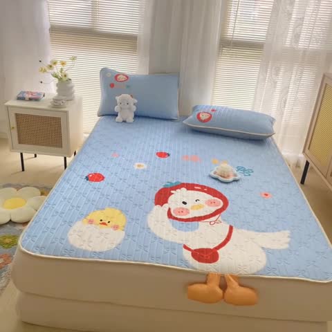 91家纺网 家纺一手货源 找家纺 沐慕 2022新款工艺款大版乳胶凉席 柿柿好鸭-蓝