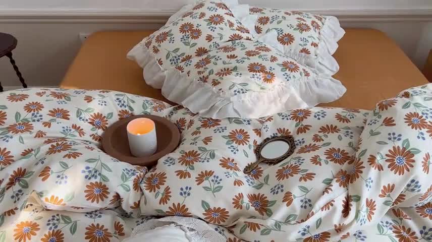 91家纺网 家纺一手货源 找家纺 昔可2022新款复古花花边四件套落日小野菊