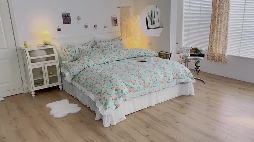 91家纺网 家纺一手货源 找家纺 添越 小清新韩版蕾丝花边纯棉夹棉床盖三件套全棉 安娜花园