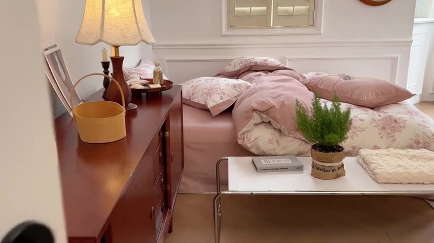 91家纺网 家纺一手货源 找家纺 昔可2022新款轻奢dior风四件套 蝴蝶玫瑰 粉