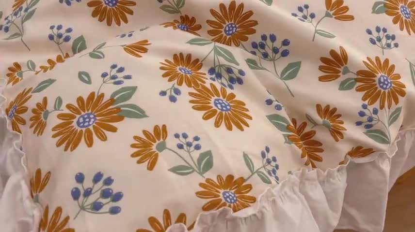 91家纺网 家纺一手货源 找家纺 昔可2022新款复古花花边四件套 落日小野菊