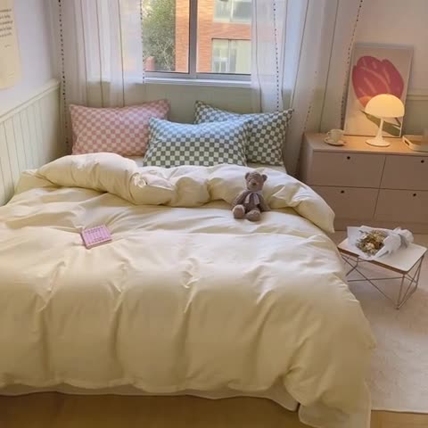 91家纺网 家纺一手货源 找家纺 （总）昔可2022新款混搭纯色棋盘格套件四件套