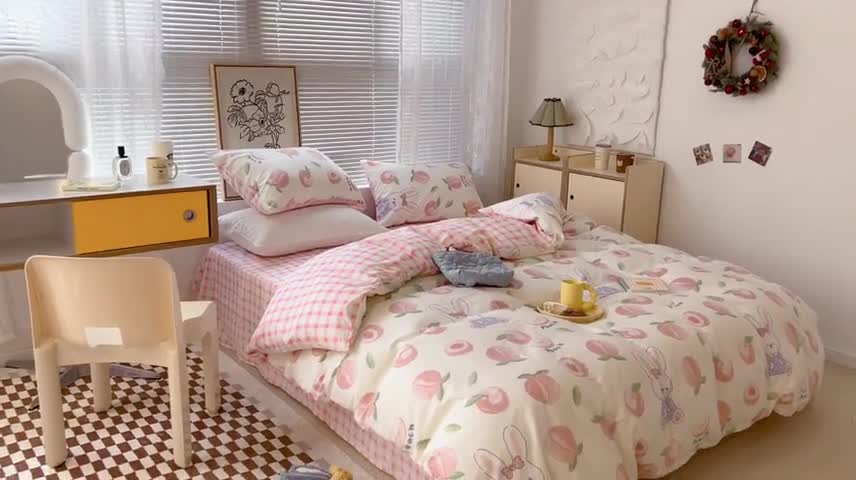 91家纺网 家纺一手货源 找家纺 昔可2022新款印花全棉四件套跑量款 桃桃兔宝