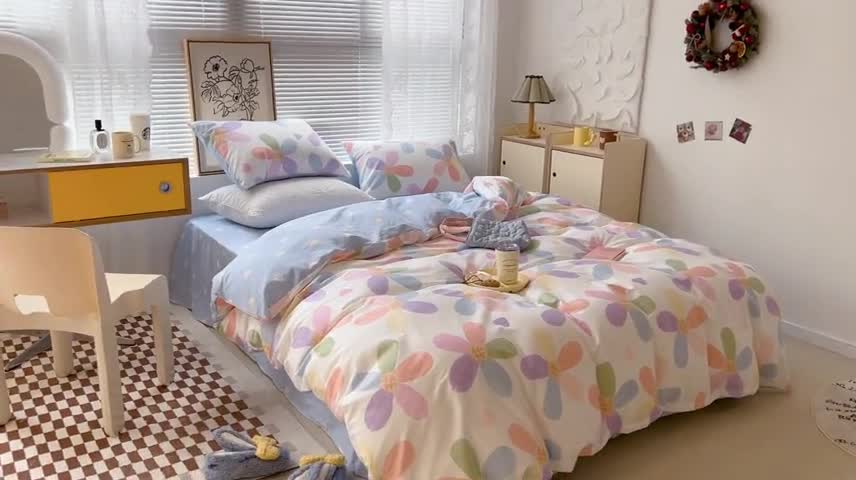 91家纺网 家纺一手货源 找家纺 昔可2022新款印花全棉四件套跑量款 五彩花瓣