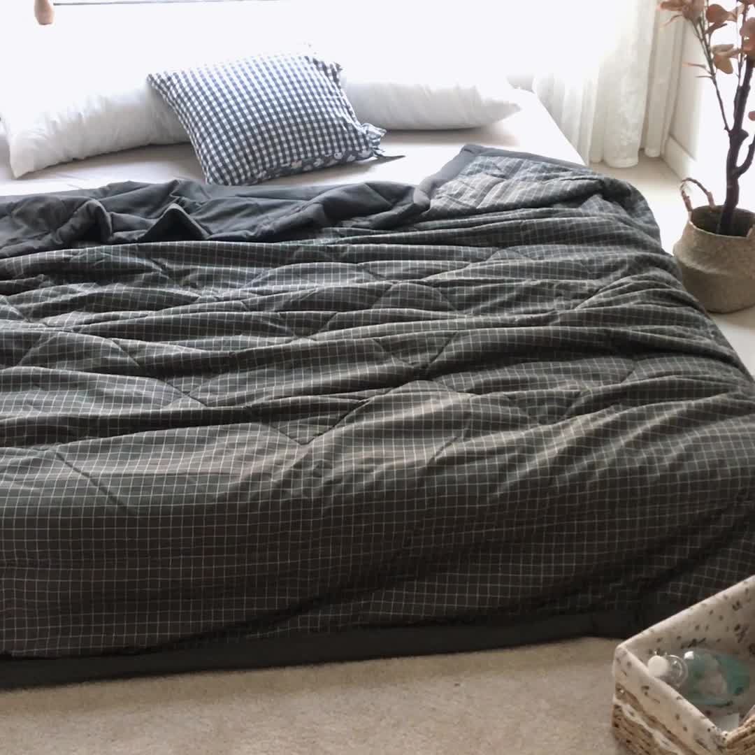 91家纺网 家纺一手货源 找家纺 慕尚家纺 2025新款日式简约无印风夏被夏凉被风格一 小黑格