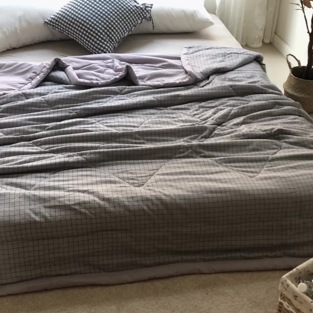 91家纺网 家纺一手货源 找家纺 慕尚家纺 2025新款日式简约无印风夏被夏凉被风格一 小灰格