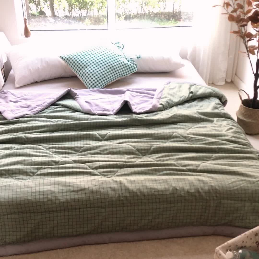 91家纺网 家纺一手货源 找家纺 慕尚家纺 2025新款日式简约无印风夏被夏凉被风格一 小绿格