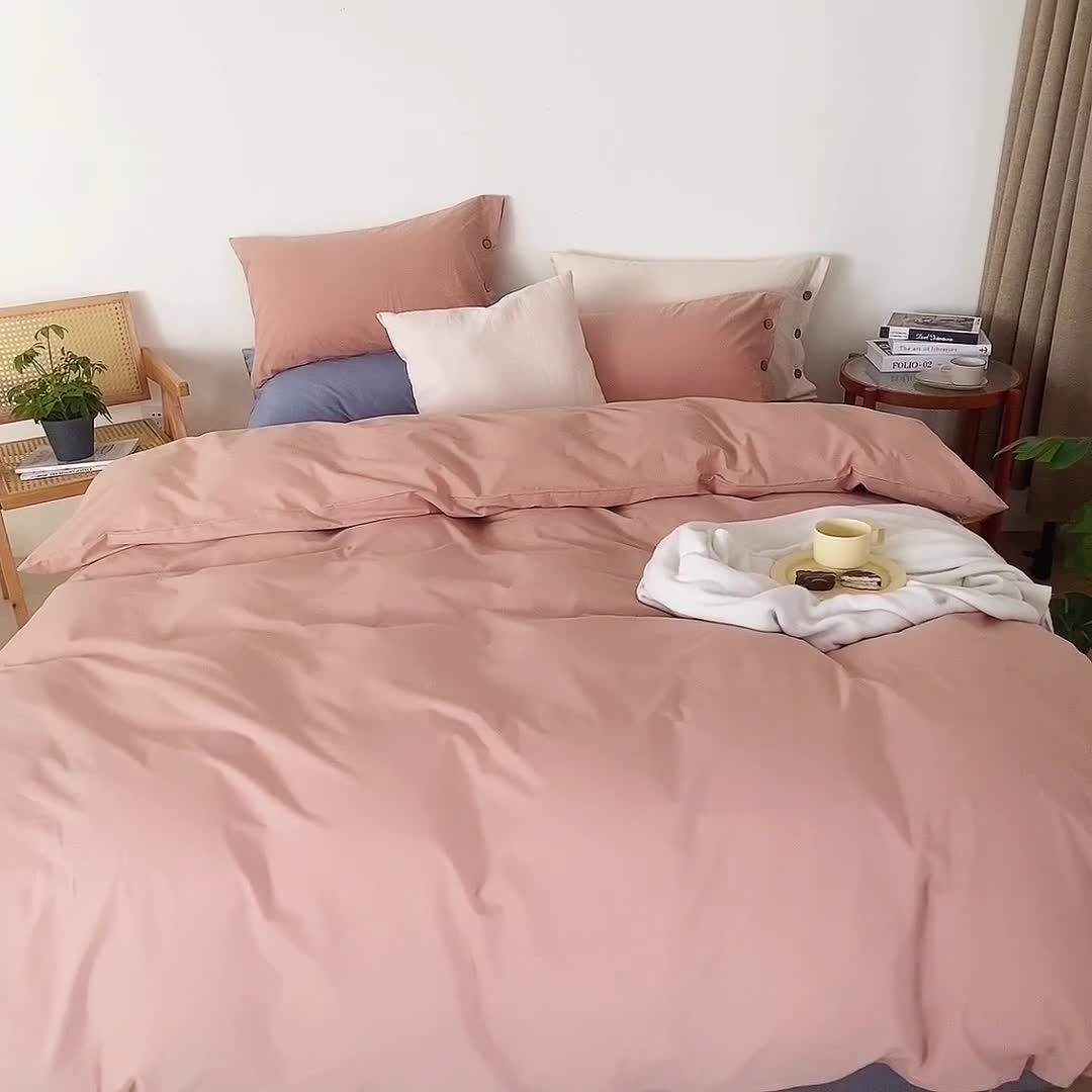 91家纺网 家纺一手货源 找家纺 简宜家居 2022新款纯色水洗棉纽扣款四件套 慕晴-咖