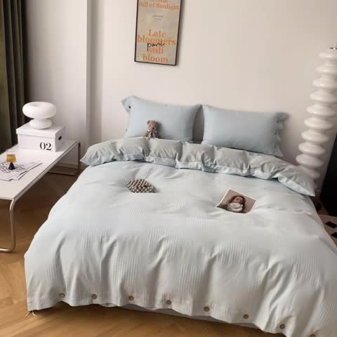 91家纺网 家纺一手货源 找家纺 曼之夏2022新款A类全棉水洗棉沃夫格四件套 沃夫格-婴儿蓝