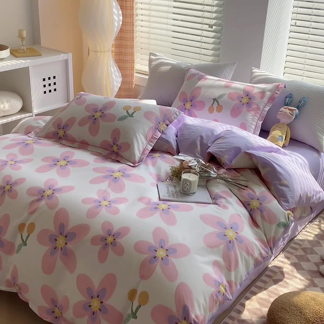 91家纺网 家纺一手货源 找家纺 米莱 2022新款全棉工艺款四件套 花似梦兰