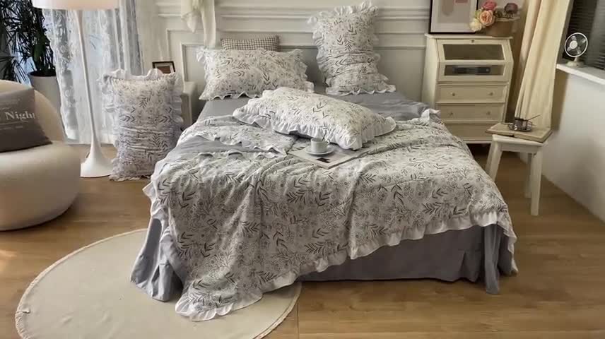 91家纺网 家纺一手货源 找家纺 仟网汇 2022新款洛卡棉小清新夏被四件套 锦绣未央