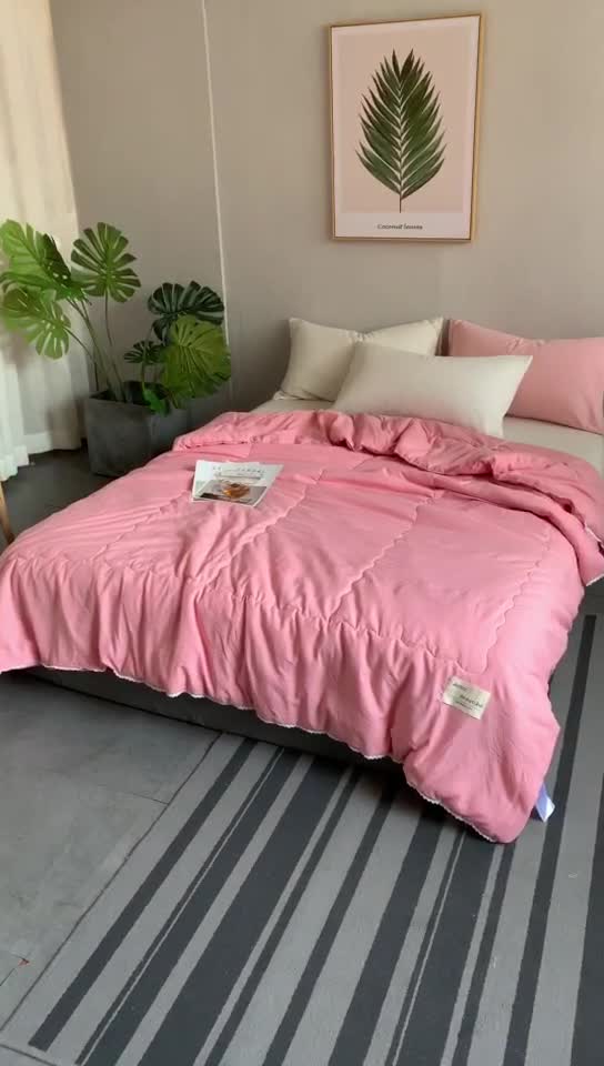 91家纺网 家纺一手货源 找家纺 德芙 2023新款水洗棉斜纹夏被 西瓜红