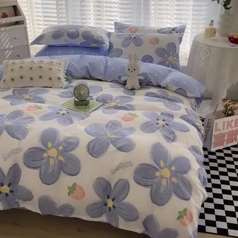 91家纺网 家纺一手货源 找家纺 卡普家居 2025新款全棉13070单品被套蓝色甜心