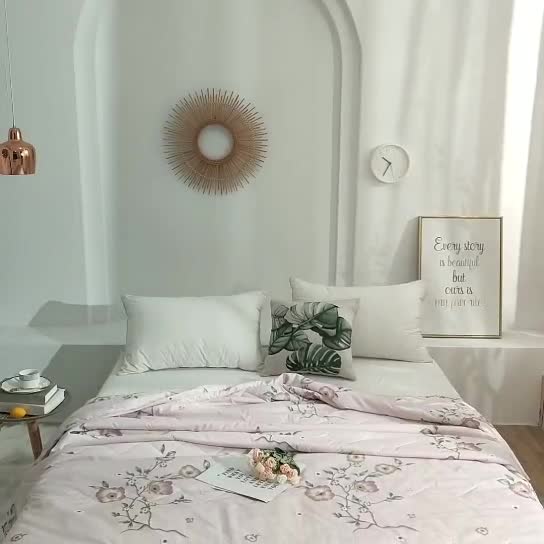 91家纺网 家纺一手货源 找家纺 欧雅搁 2025新款水洗棉印花夏凉被 生如夏花-浅粉