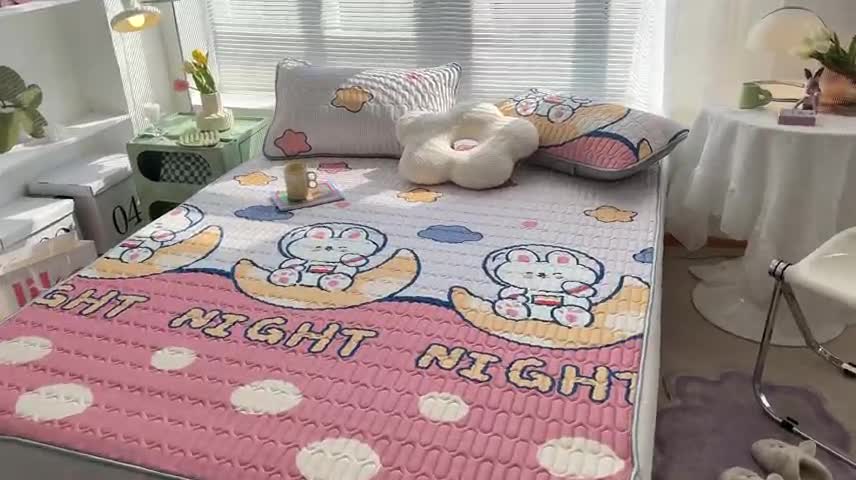 91家纺网 家纺一手货源 找家纺 慕尚 小清新床席款乳胶席三件套（带氨纶0.5mm） 晚安兔