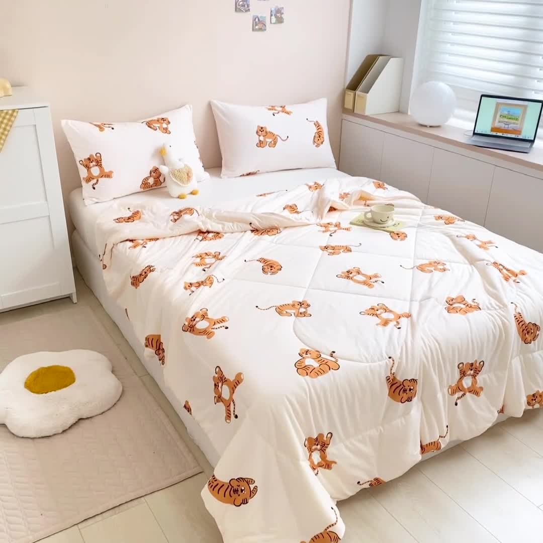 91家纺网 家纺一手货源 找家纺 星期八 2022新款针织棉小老虎夏被 跳跳虎