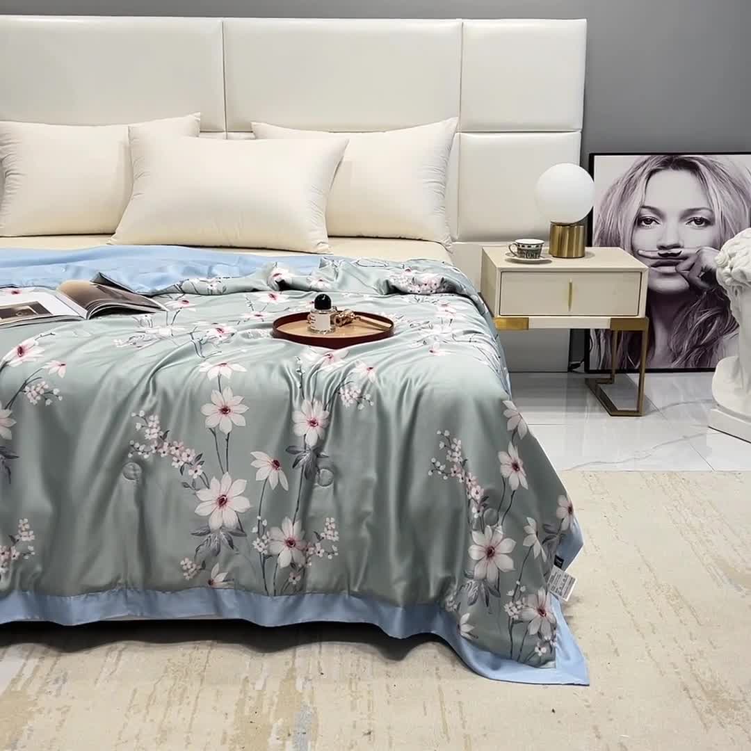 91家纺网 家纺一手货源 找家纺 时亿 2022新款80支天丝印花单夏被夏凉被空调被直播款 悦琦-蓝