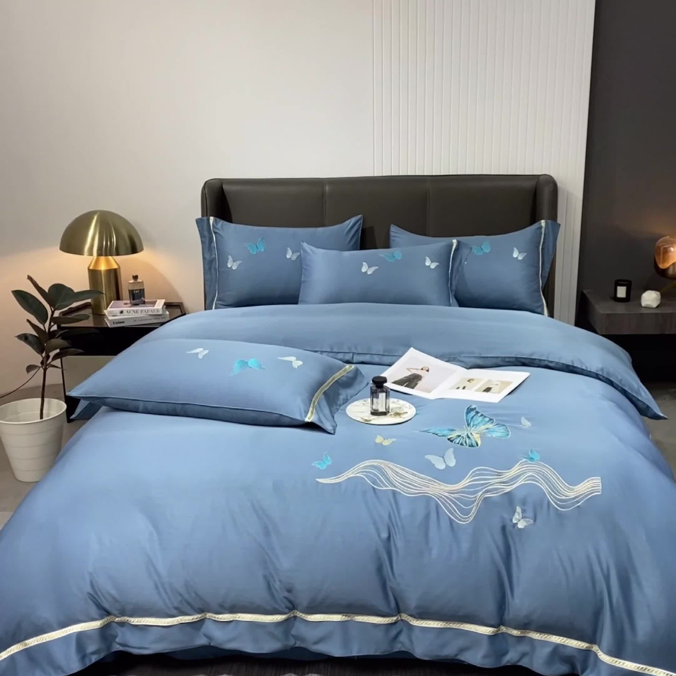 91家纺网 家纺一手货源 找家纺 眠帛家居 2022新款水洗天丝四件套蝶梦系列 蝶梦宾利兰