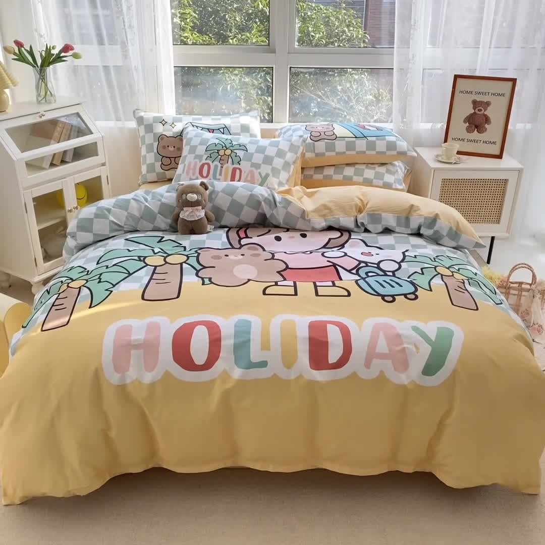 91家纺网 家纺一手货源 找家纺 星期八 2022新款二次元水洗棉四件套 小女孩