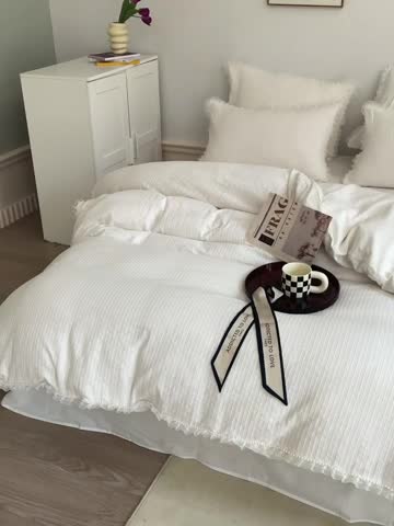 91家纺网 家纺一手货源 找家纺 玛奇朵2022新款全棉立体提花泡泡纱四件套-艾丽系列艾丽-白