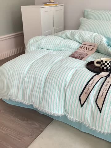 91家纺网 家纺一手货源 找家纺 玛奇朵2022新款全棉立体提花泡泡纱四件套-艾丽系列艾丽-蓝