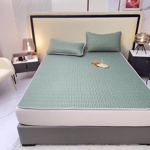 91家纺网 家纺一手货源 找家纺 寐居 2022新款纯色凉感丝乳胶凉席三件套 工装绿