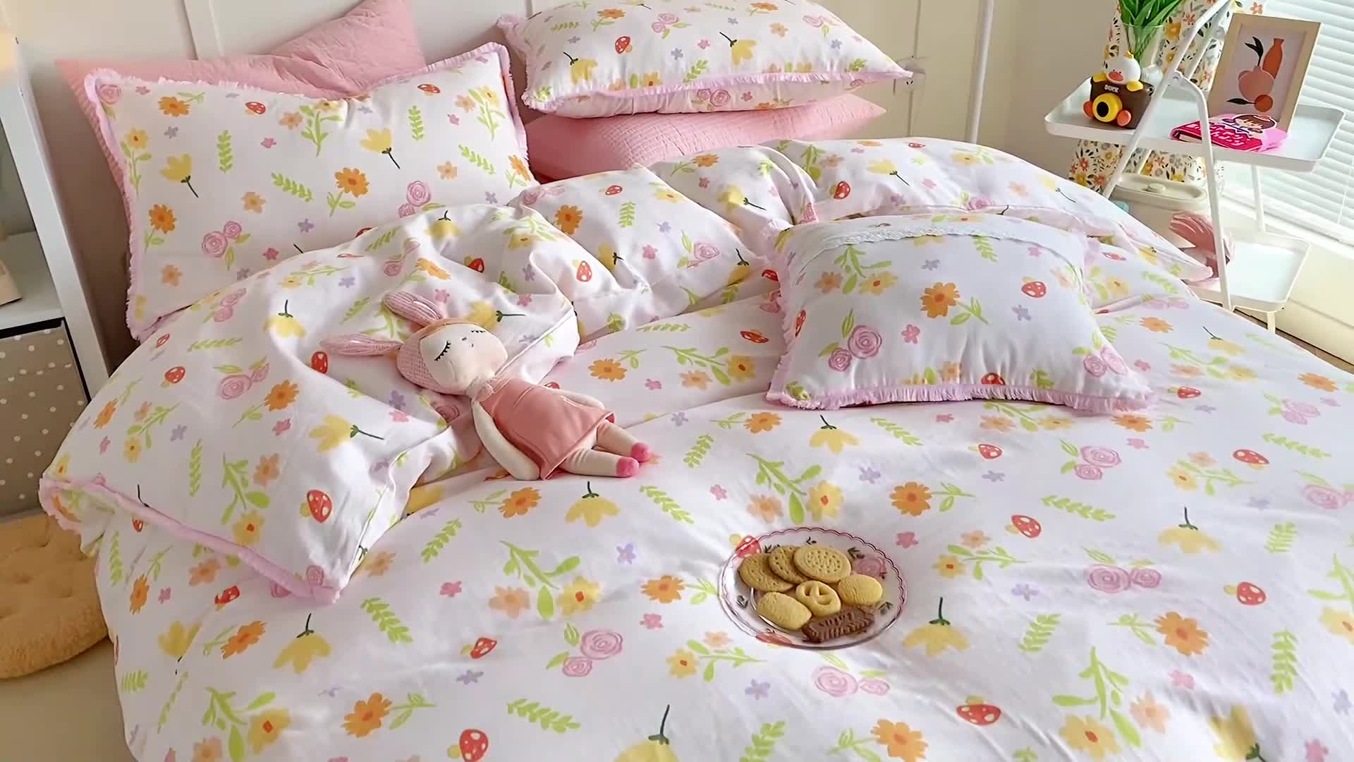 91家纺网 家纺一手货源 找家纺 （总）亲亲公主 2025新款小清新碎花韩版花边双层纱四件套