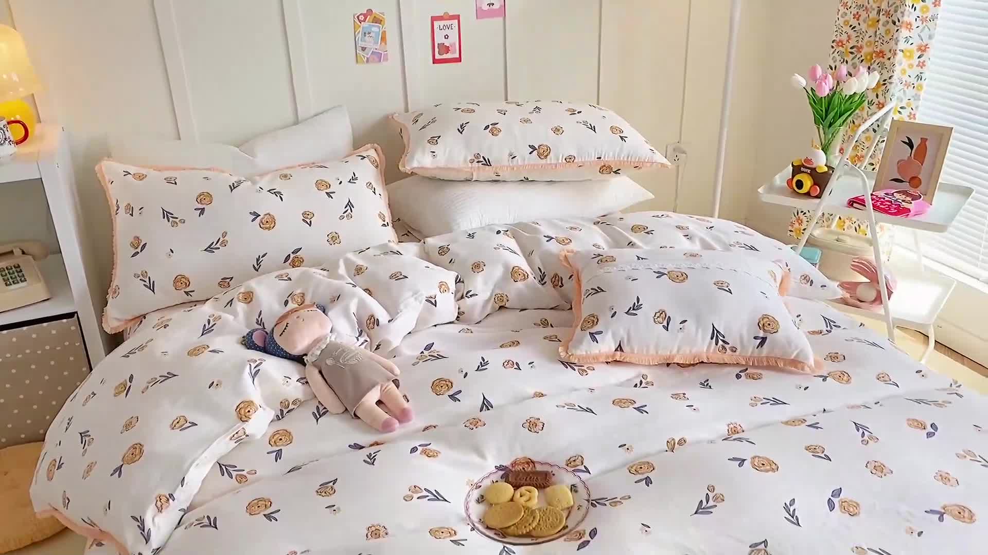 91家纺网 家纺一手货源 找家纺 （总）亲亲公主 2025新款小清新碎花韩版花边双层纱四件套