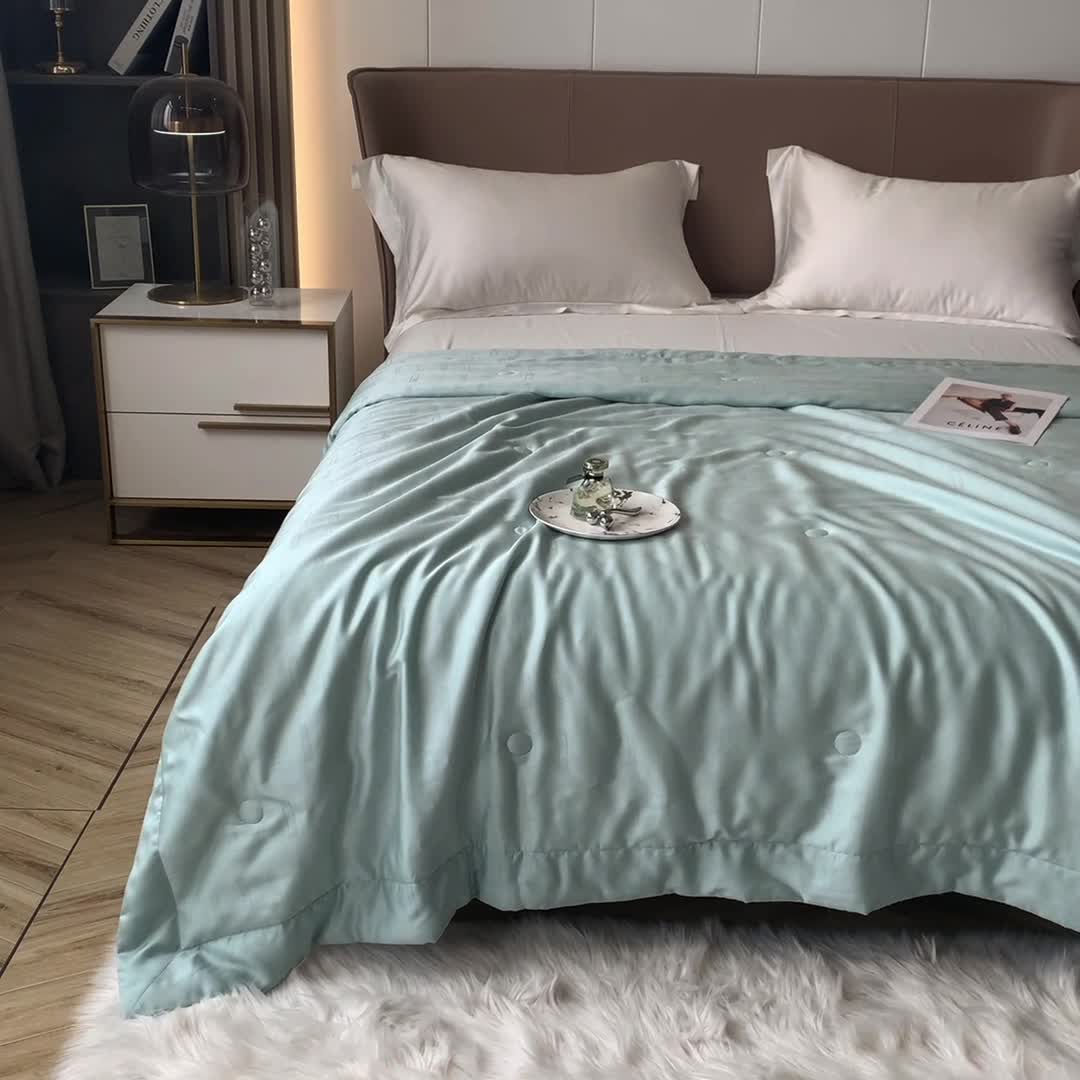 91家纺网 家纺一手货源 找家纺 榻尚 2023新款天丝提花夏被夏凉被20%蚕丝 豹 水绿
