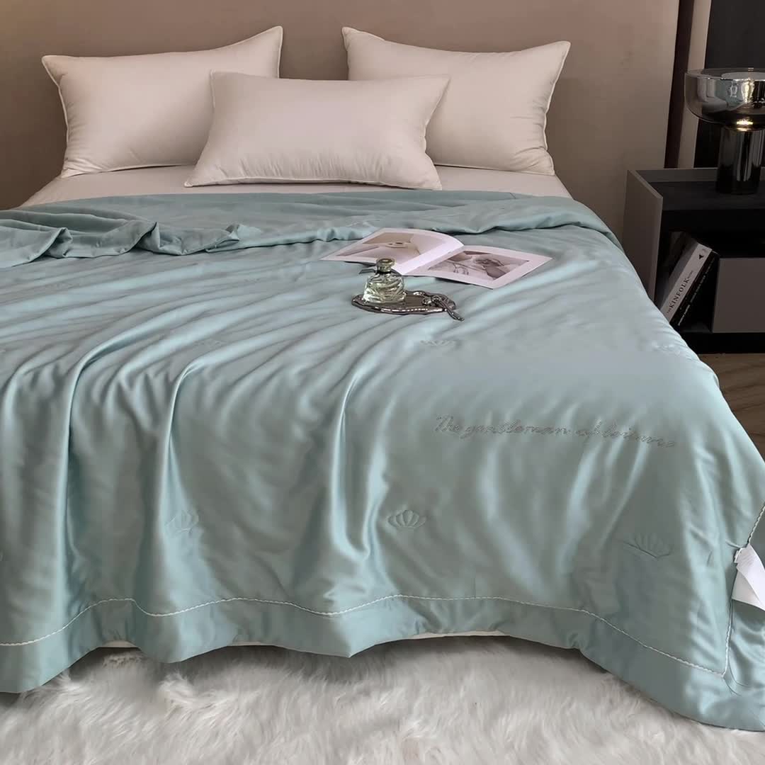 91家纺网 家纺一手货源 找家纺 榻尚 2023新款纯色80天丝胶原蛋白夏被夏凉被 素 素 湖蓝