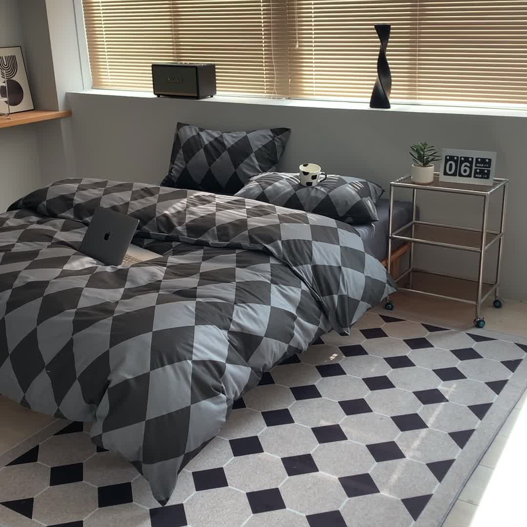 91家纺网 家纺一手货源 找家纺 （总）怡家居 2022新款全棉棋盘格混搭四件套