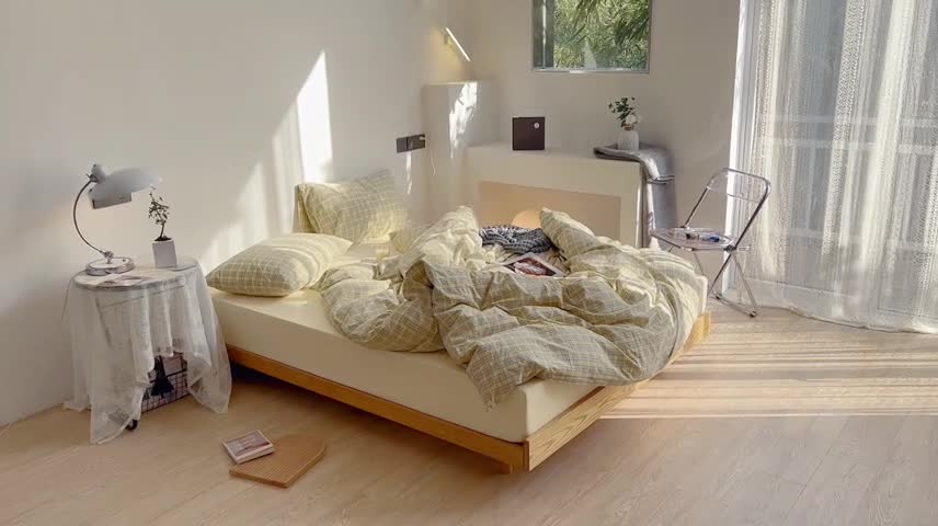 91家纺网 家纺一手货源 找家纺 安莱生活 2022新品水洗棉四件套-初恋系列 初恋-奶黄