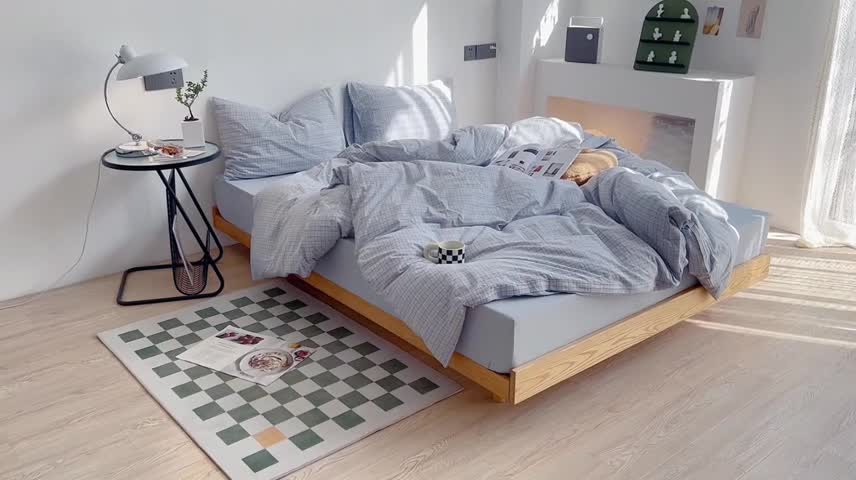 91家纺网 家纺一手货源 找家纺 安莱生活 2022新品水洗棉四件套-初恋系列 初恋-浅蓝