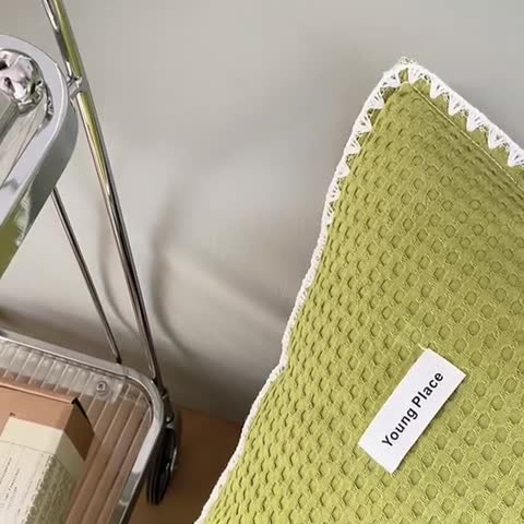 91家纺网 家纺一手货源 找家纺 洋铭区 2022新款全棉华夫格四件套 丛林绿