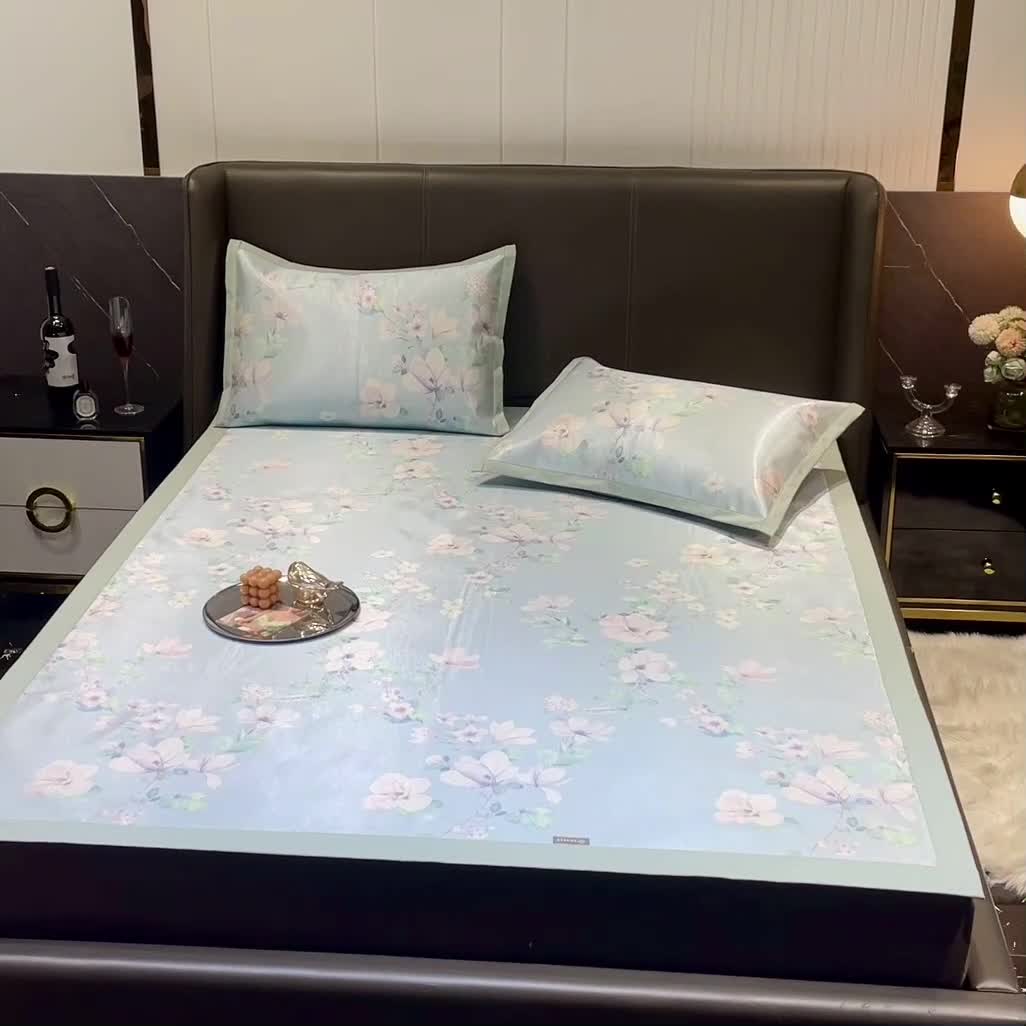 91家纺网 家纺一手货源 找家纺 安哆啦 2022新款600D加厚冰丝凉席 银莲蓝