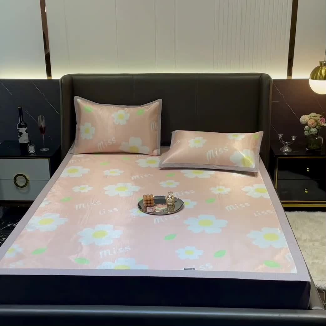 91家纺网 家纺一手货源 找家纺 安哆啦 2022新款600D加厚冰丝凉席 小橙花