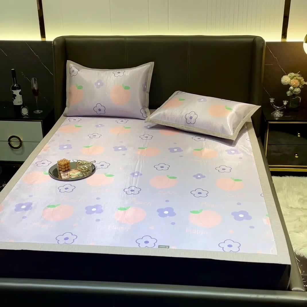 91家纺网 家纺一手货源 找家纺 安哆啦 2022新款600D加厚冰丝凉席 朵朵桃