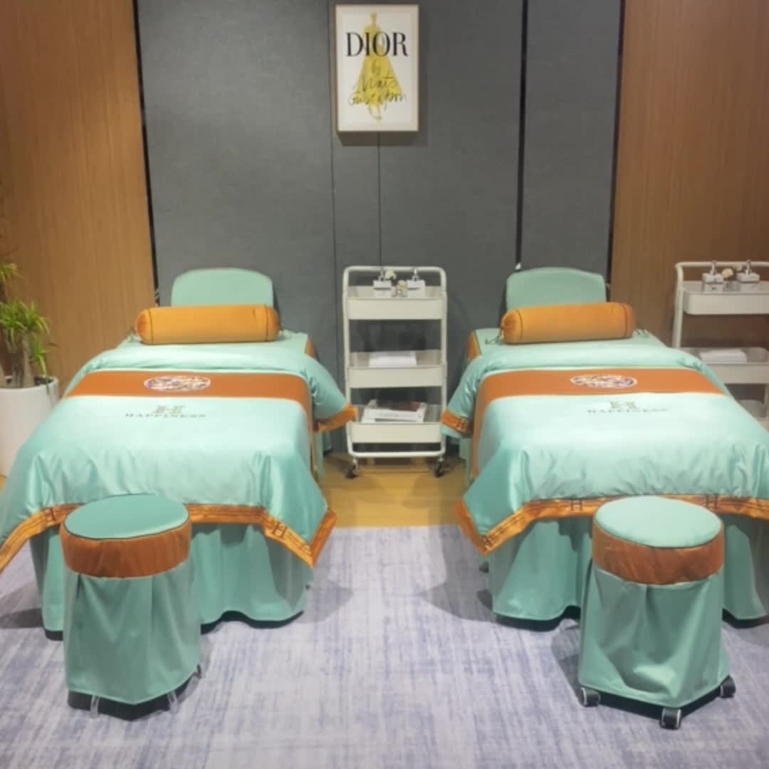 91家纺网 家纺一手货源 找家纺 不打烊家纺 2022欧洲尼美容床罩系列套件 春意盎然-浅绿色