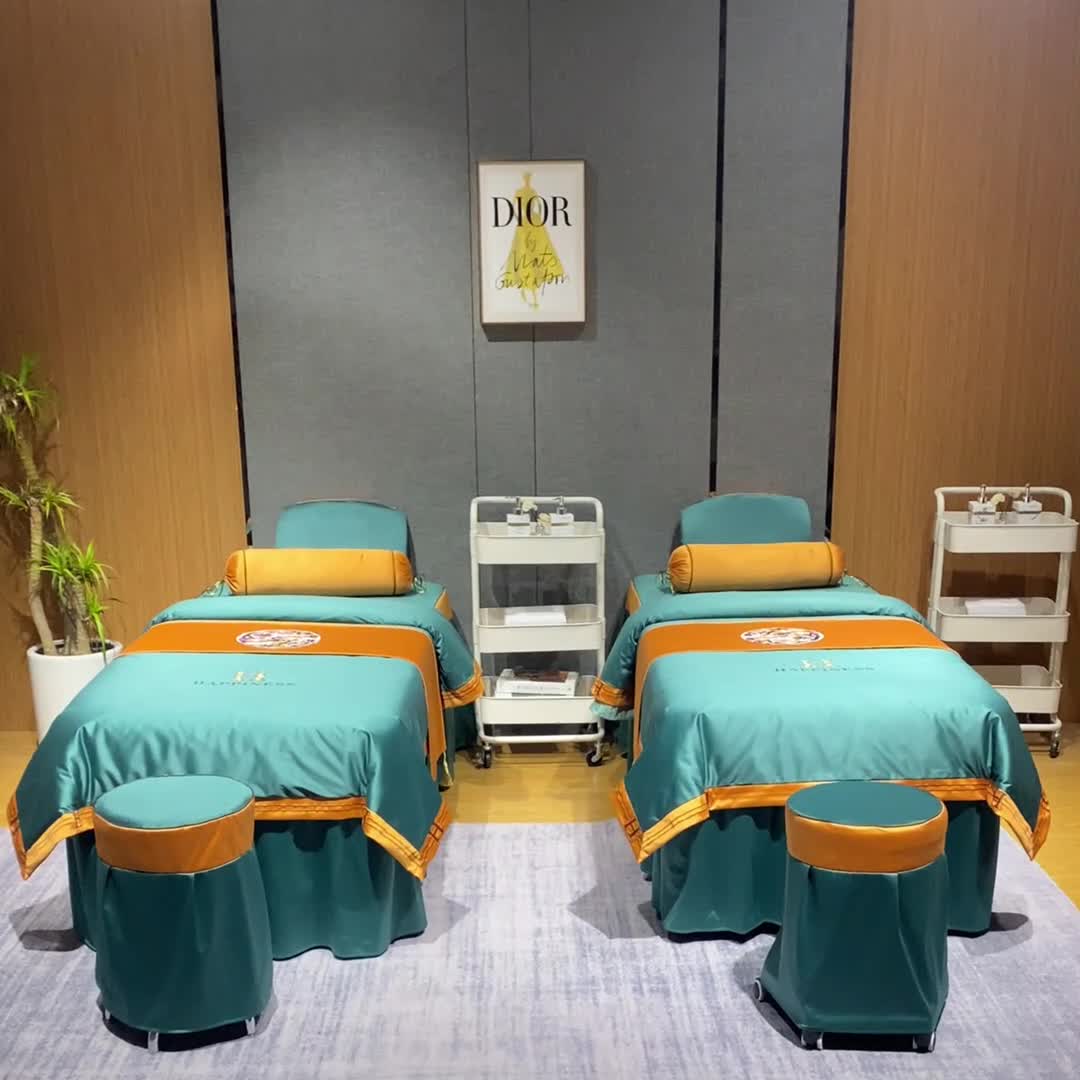 91家纺网 家纺一手货源 找家纺 不打烊家纺 2022欧洲尼美容床罩系列套件 春意盎然-孔雀蓝