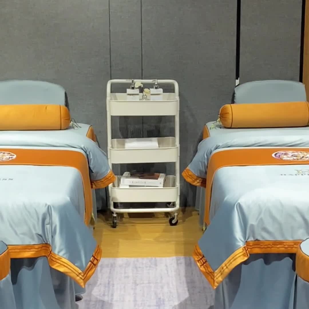 91家纺网 家纺一手货源 找家纺 不打烊家纺 2022新款欧洲尼美容床罩系列套件春意盎然-灰色