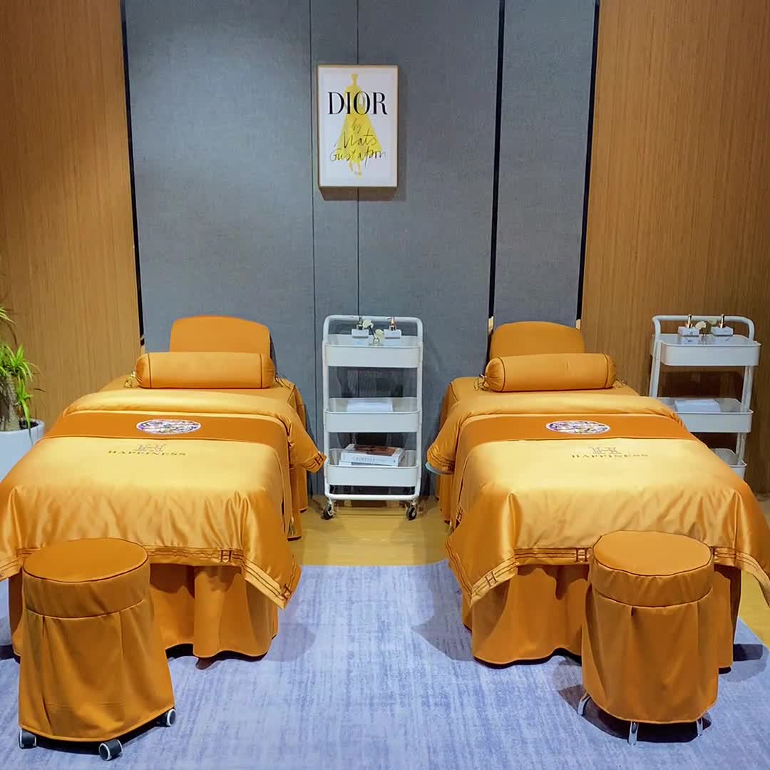 91家纺网 家纺一手货源 找家纺 不打烊家纺 2022新款欧洲尼美容床罩系列套件春意盎然-黄色